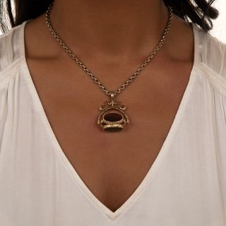 English Victorian Three-Sided Agate Watch Fob Necklace