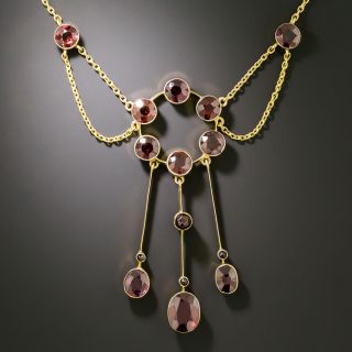 English Victorian Triple-Dangle Garnet Necklace - 3