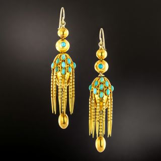 English Victorian Turquoise Fringe Earrings - 4