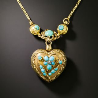English Victorian Turquoise Heart Necklace - 3