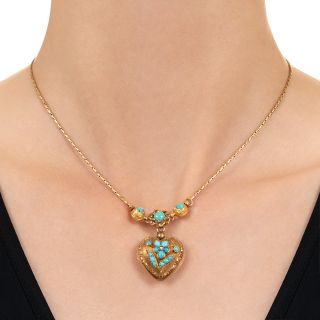English Victorian Turquoise Heart Necklace