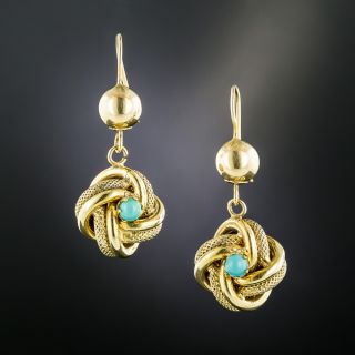 English Victorian Turquoise Knot Earrings - 2