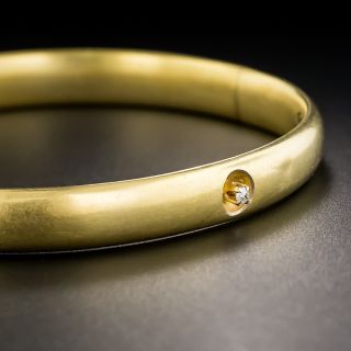 English Vintage 9K Hinged Bangle with Small Diamond 