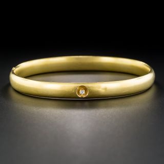 English Vintage 9K Hinged Bangle with Small Diamond 