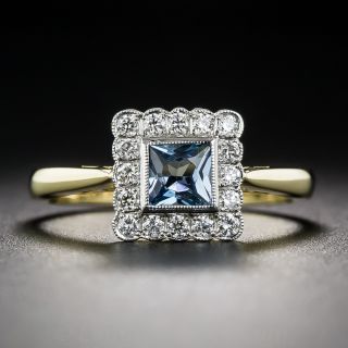 English Vintage Style Aquamarine and Diamond Ring - 2