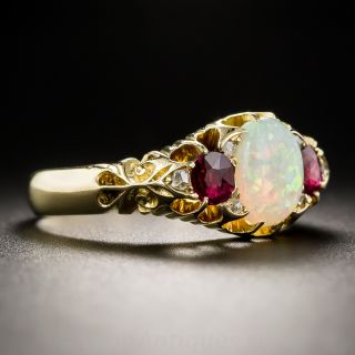 English Vintage Style Opal and Ruby Ring