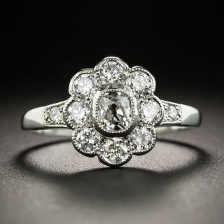 English Vintage Style Platinum Diamond Cluster Ring - 3