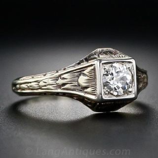 Engraved Diamond Solitare Ring