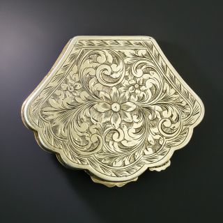 Engraved Gilded Silver and Painted Enamel Compact Box