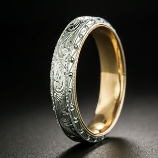 Engraved Platinum and 18K Wedding Band - Size 10 1/2