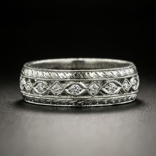 Engraved Platinum and Diamond Eternity Band - Size 6 - 2
