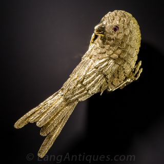Erwin Pearl 18k Gold and Ruby Bird Pin