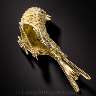 Erwin Pearl 18k Gold and Ruby Bird Pin
