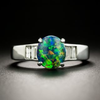 Estate 1.00 Carat Black Opal and Baguette Diamond Ring - 2