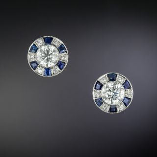 Estate 1.00 Carat Diamond and Sapphire Stud Earrings - 2
