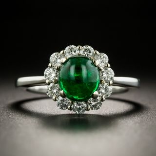 Estate 1.00 Carat Emerald Cabochon and Diamond Ring - 3