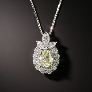 Estate 1.00 Carat Oval Diamond Drop Necklace - GIA - 1