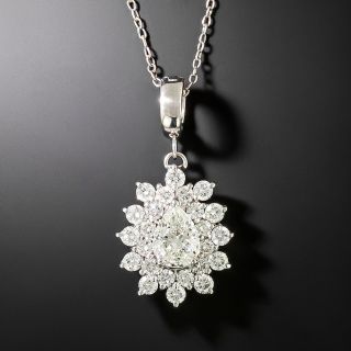 Estate 1.00 Carat Pear-Shaped Diamond Halo Pendant - GIA J VS1 - 2