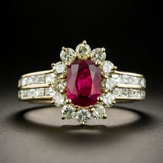 Estate 1.00 Carat Ruby and Diamond Halo Ring - 2
