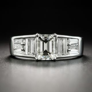 Estate 1.01 Carat Emerald-Cut Diamond And Baguette Platinum Diamond Ring - GIA J VS1 - 2