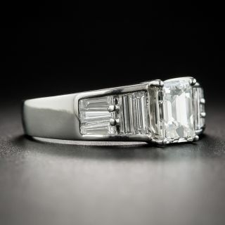 Estate 1.01 Carat Emerald-Cut Diamond And Baguette Platinum Diamond Ring - GIA J VS1