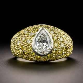 Estate 1.01 Carat Pear-Shaped Diamond and Yellow Diamond Pavé Ring - 3