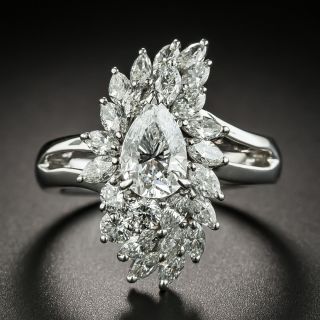 Estate 1.01 Ct. Pear Shape Diamond Platinum Ring - GIA D SI2 - 1