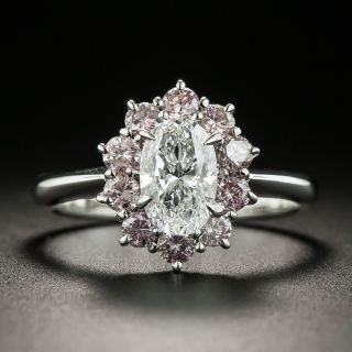 Estate 1.02 Carat Oval-Cut Diamond and Pink Diamond Ring - GIA D VS2 - 1