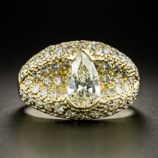 Estate 1.02 Carat Pear-Shaped Pavé Diamond Ring - GIA - 2