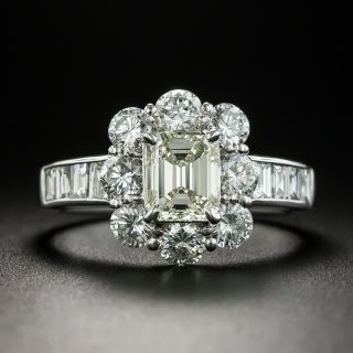 Estate 1.03 Carat Emerald-Cut Diamond Halo Ring - GIA N SI1 - 1