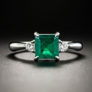 Estate 1.04 Carat Square Emerald Platinum Diamond Ring - 1