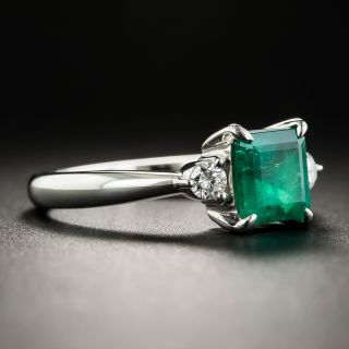 Estate 1.04 Carat Square Emerald Platinum Diamond Ring
