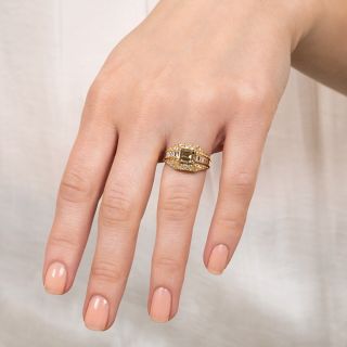 Estate 1.05 Carat Emerald-Cut Natural Fancy Brown-Yellow Diamond Ring - GIA