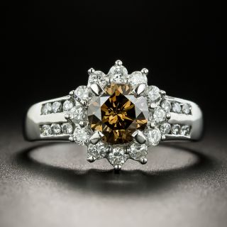 Estate 1.05 Carat Natural Brown Diamond Halo Ring - GIA - 2