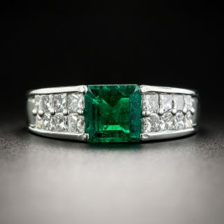 Estate 1.06 Carat Square-Cut Emerald and Diamond Ring - 1