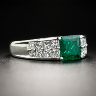 Estate 1.06 Carat Square-Cut Emerald and Diamond Ring