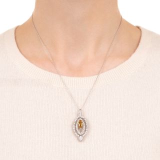 Estate 1.08 Carat Fancy Deep Brownish Yellow Marquise Diamond Necklace - GIA