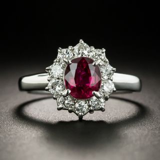 Estate 1.08 Carat Natural No-Heat Ruby and Diamond Halo Ring - 1