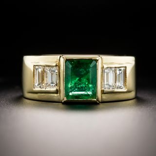 Estate 1.10 Carat Emerald  and Diamond Band Ring - 3