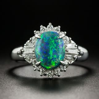 Estate 1.11 Carat Black Opal and Diamond Ring - 1