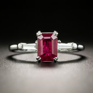 Estate 1.13 Carat Emerald-Cut Burmese Ruby and Diamond Ring - 1