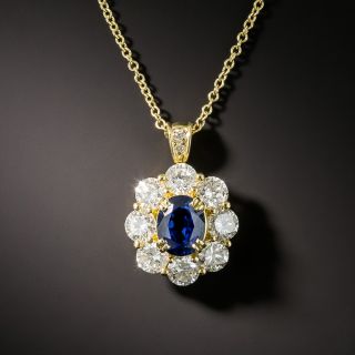 Estate 1.13 Carat No-Heat Sapphire and Diamond Halo Pendant - 0