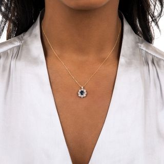 Estate 1.13 Carat No-Heat Sapphire and Diamond Halo Pendant