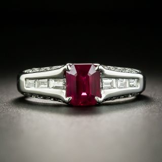 Estate 1.14 Carat Emerald-Cut Burmese Ruby and Diamond Ring - 1