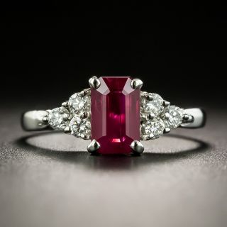 Estate 1.16 Carat Emerald-Cut Burmese Ruby and Diamond Ring  - 1
