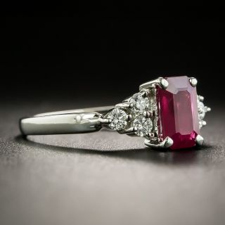 Estate 1.16 Carat Emerald-Cut Burmese Ruby and Diamond Ring 