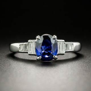 Estate Sapphire and Baguette Diamond Ring - 2