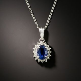 Estate 1.19 Carat Sapphire and Diamond Halo Pendant - 1