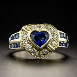 Estate 1.20 Carat Heart-Shaped Sapphire and Diamond Ring - 2