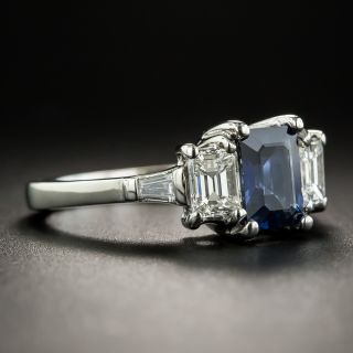 Estate 1.25 Carat Emerald-Cut Sapphire Platinum Diamond Ring 